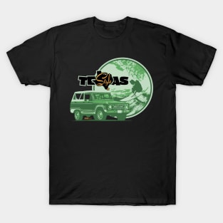 Texas-Style Surfer with Ford Bronco in greens T-Shirt